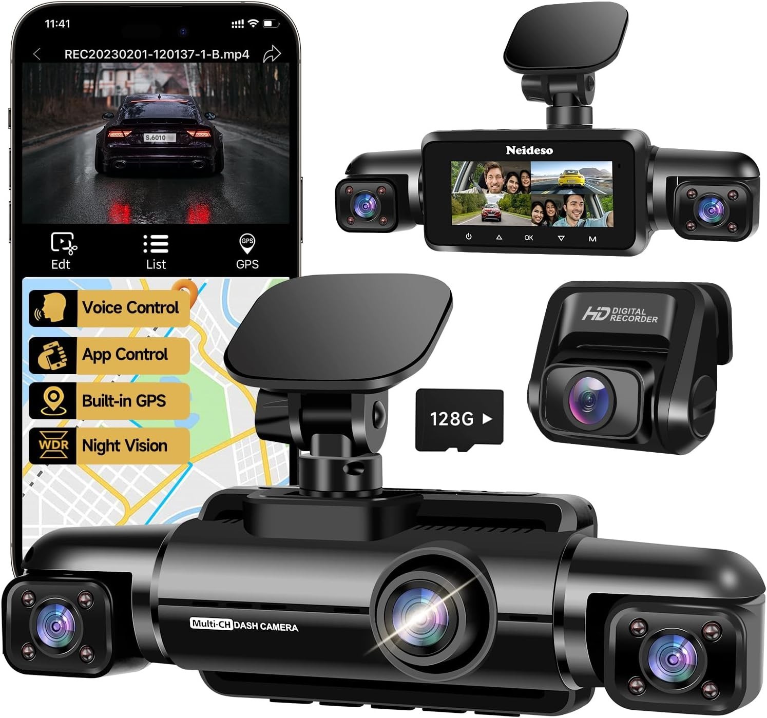 360° Dash Cam Front & Rear, 4 Channel Car Camera
