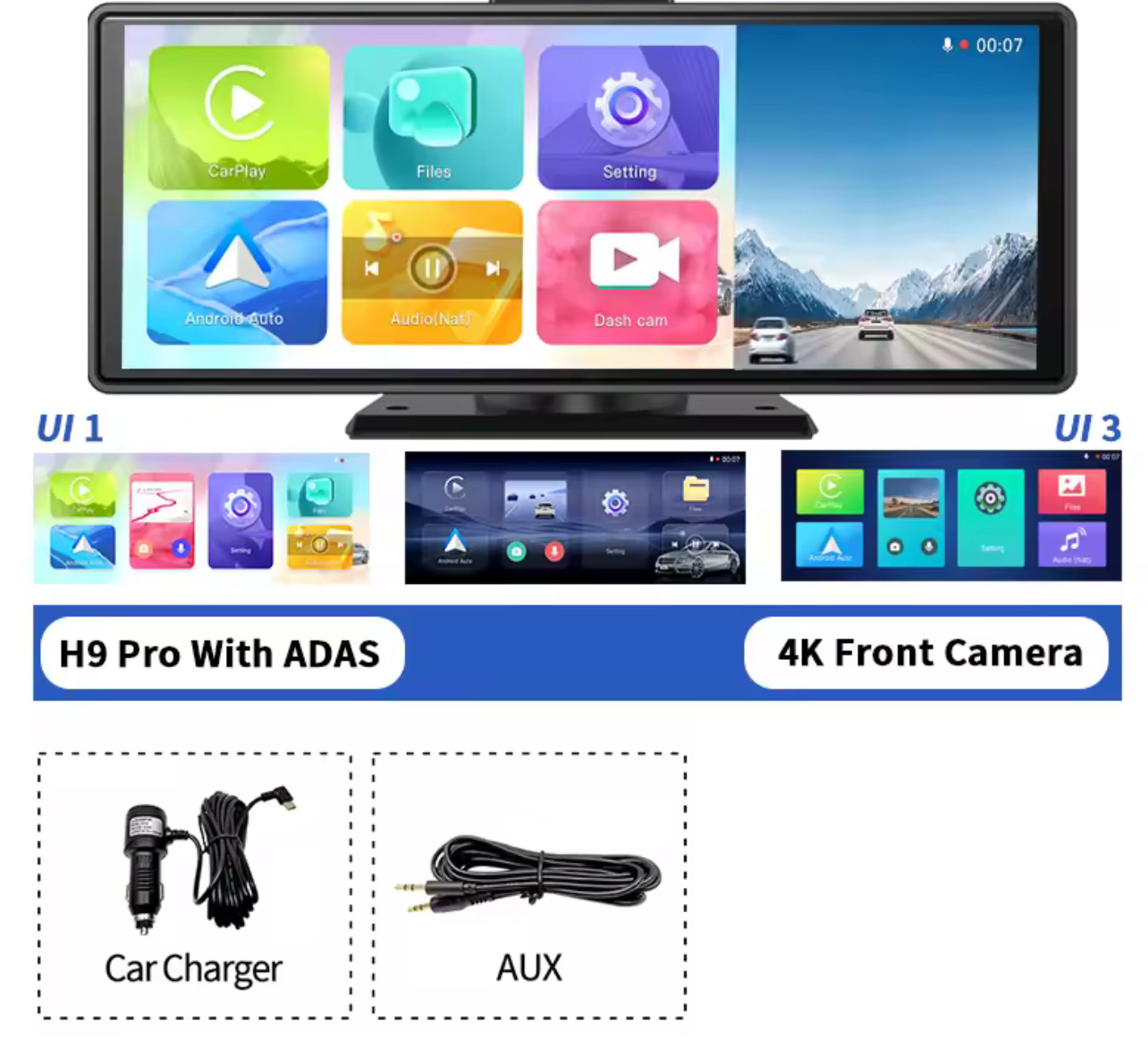 4K Dash Cam ADAS Wireless CarPlay Android Auto Car DVR Camera