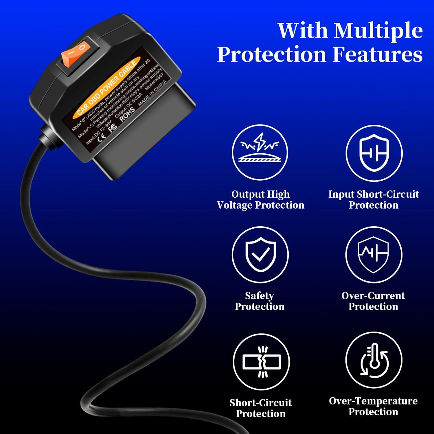 OBD2 to USB C Power Adapter for Dash Cam, Hardwire Kit with Parking Mode, Low Vo