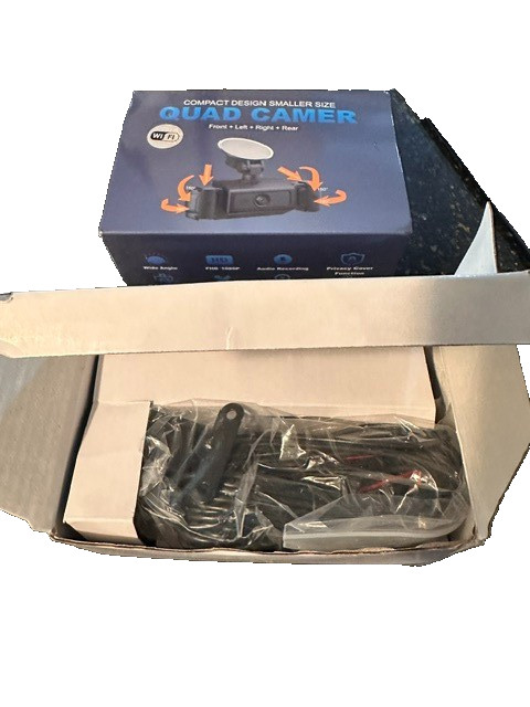 Vehicle Quad Dashcam Compact 4 Way W/Internal Memory (B7) New open box