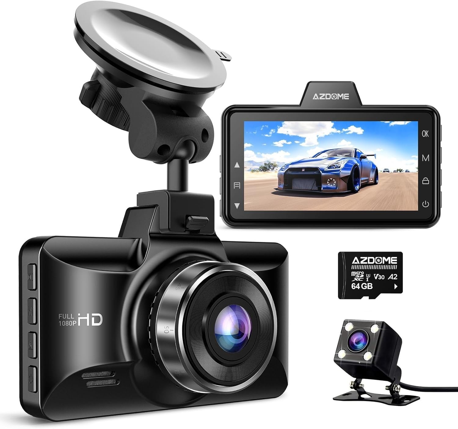 M01 Dual Dashboard Camera with Parking Mode & ADAS Safety Alerts – 3″ Screen