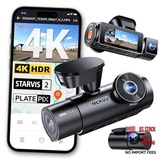 New N4 Pro S 4K 3 Channel Dash Cam, Triple STARVIS 2 Dash Camera for Cars,
