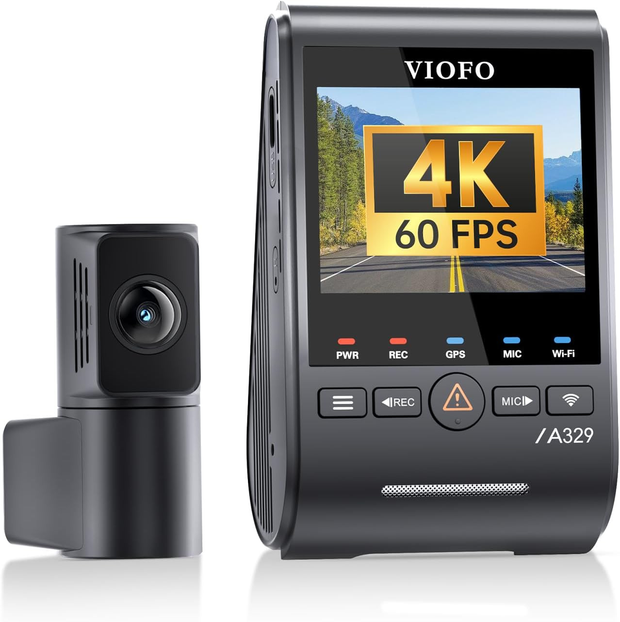 A329S 4K 60FPS Dash Cam Front and Rear, 4K+2K Dual Dash Camera for Cars, Power S