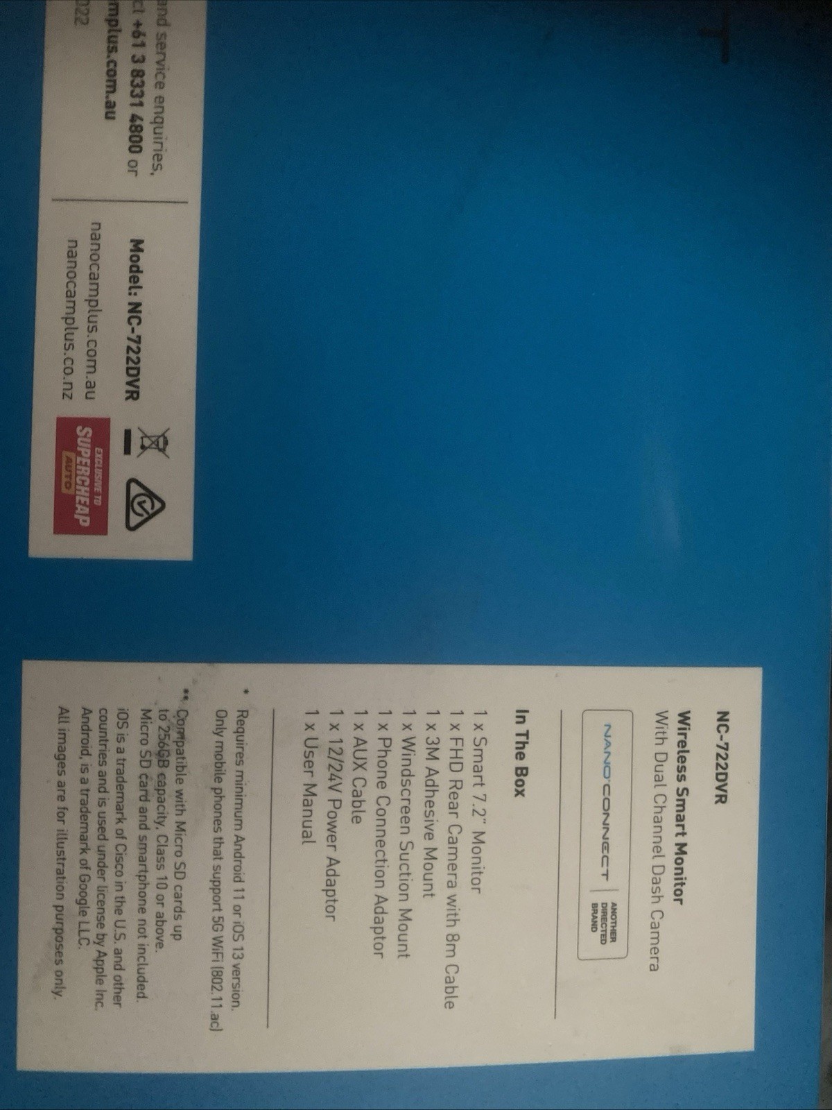Nano Connect Rear Dash Camera And Memory Card