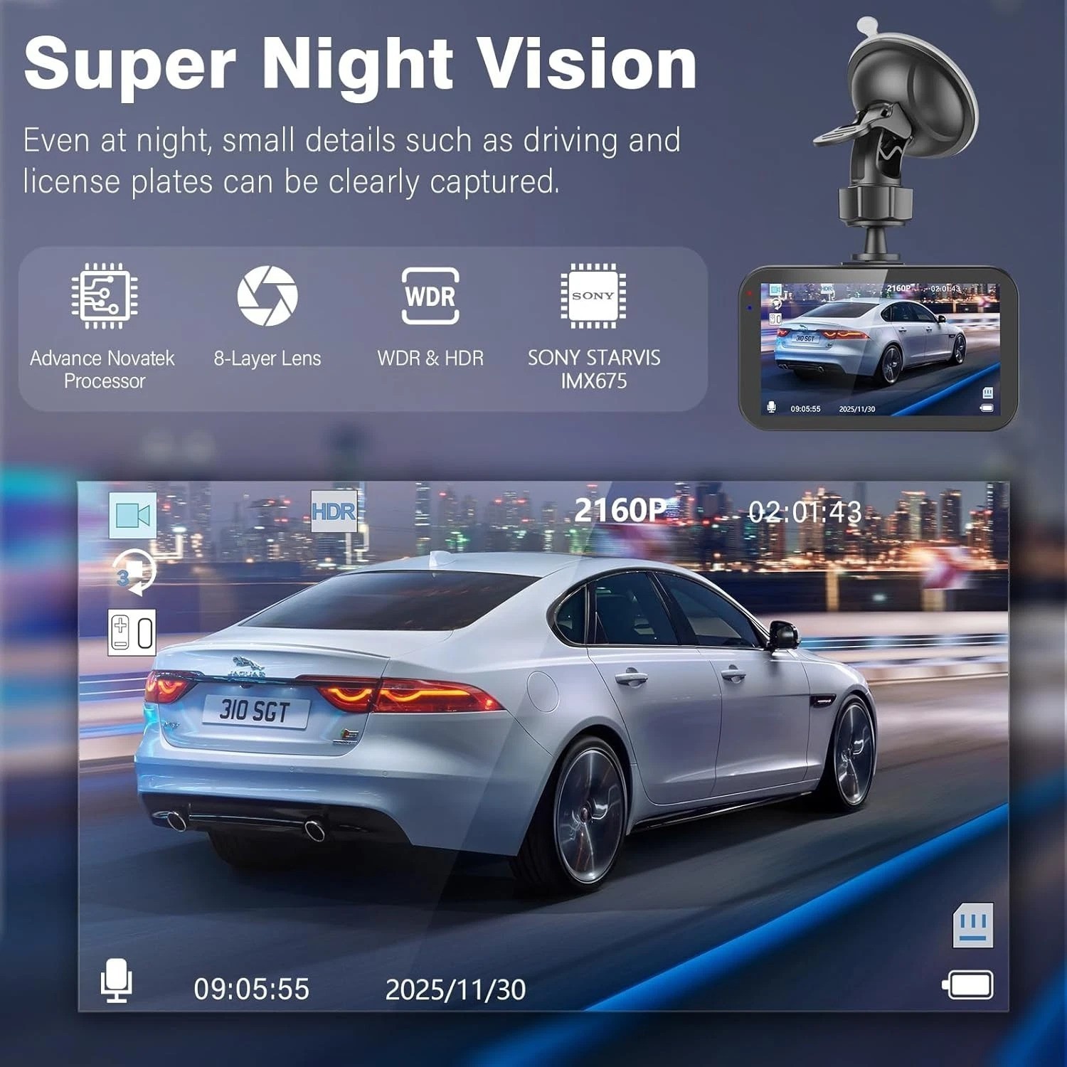 Dual 4K Dash Cam Front and Rear – Free 64G SD Card, 2160P+2160P UHD Dash Came…