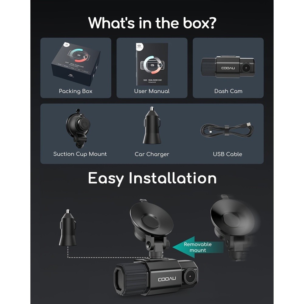 Dual Dash Cam 2.5K+1080P, Dash Cam Front and Inside, Built-in GPS and WI-FI