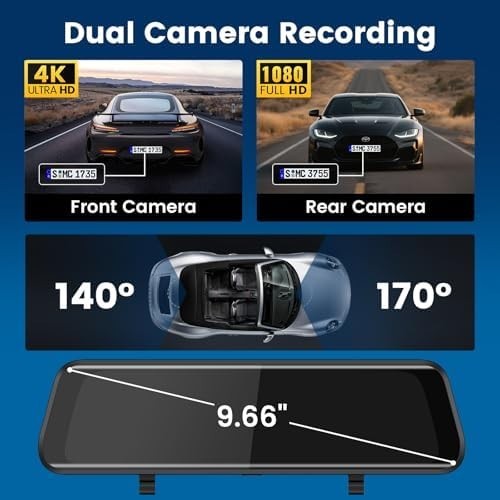 Espejo Retrovisor Con Camara De Seguridad 10″ Reversa y Frontal Para Coche Auto