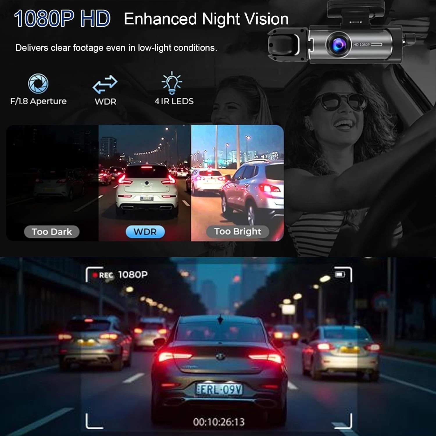 1296P Dual Dash Cam with 3.16 In IPS Screen & Night Vision for Ultimate Safety