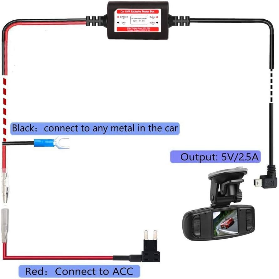 Mini USB Dash Cam Hardwire Kit 10ft 12V-24V to 5V with Fuse Holders