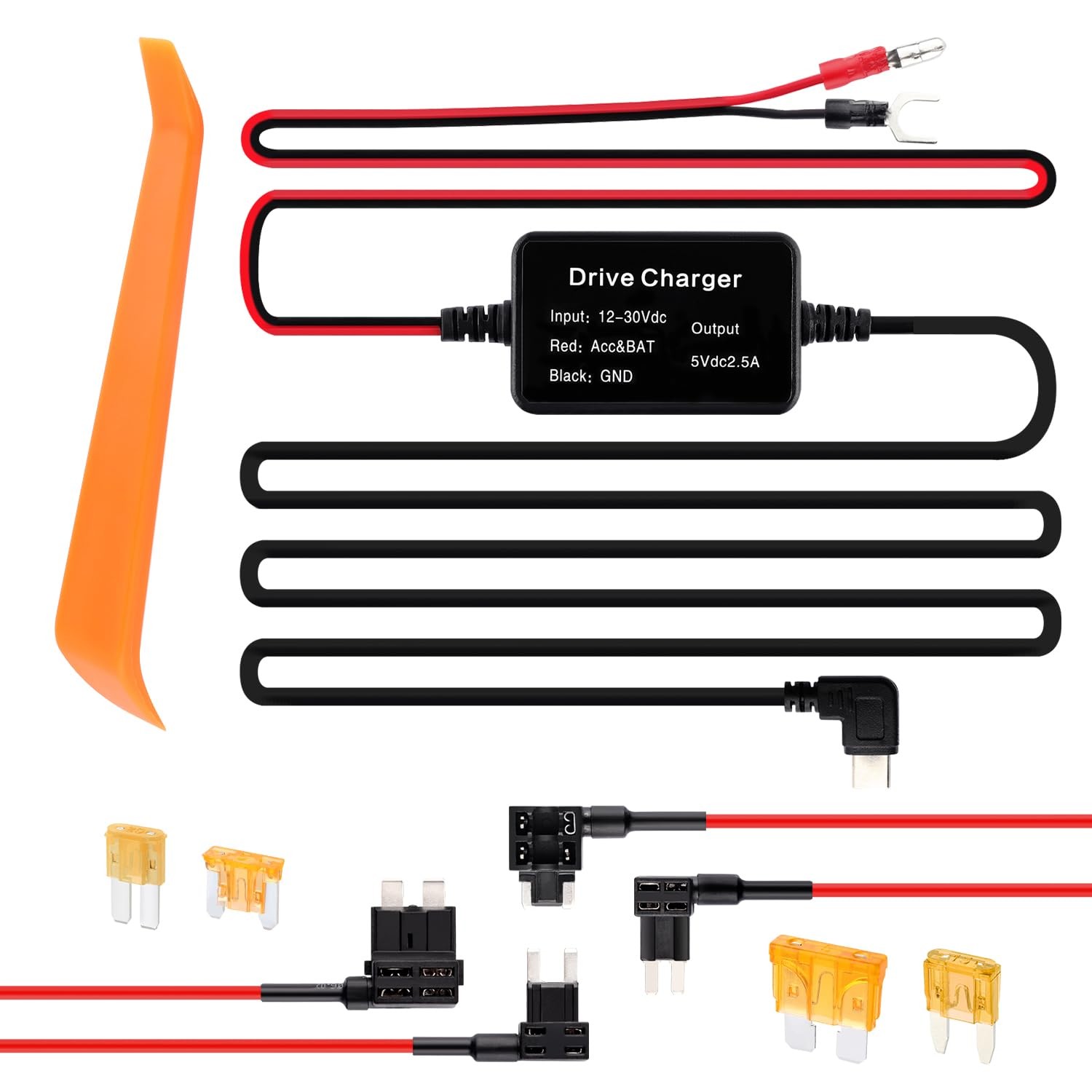 Dash Cam Hardwire Kit USB C Power Cable Fuse Tap Set