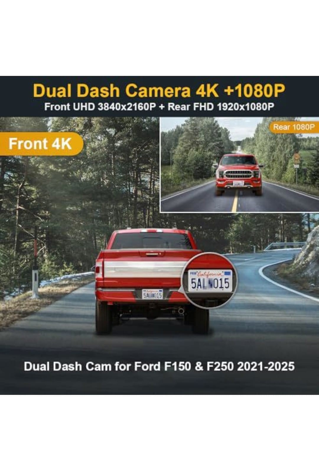 Fitcamx Front 4K+Rear 1080P Dash Cam