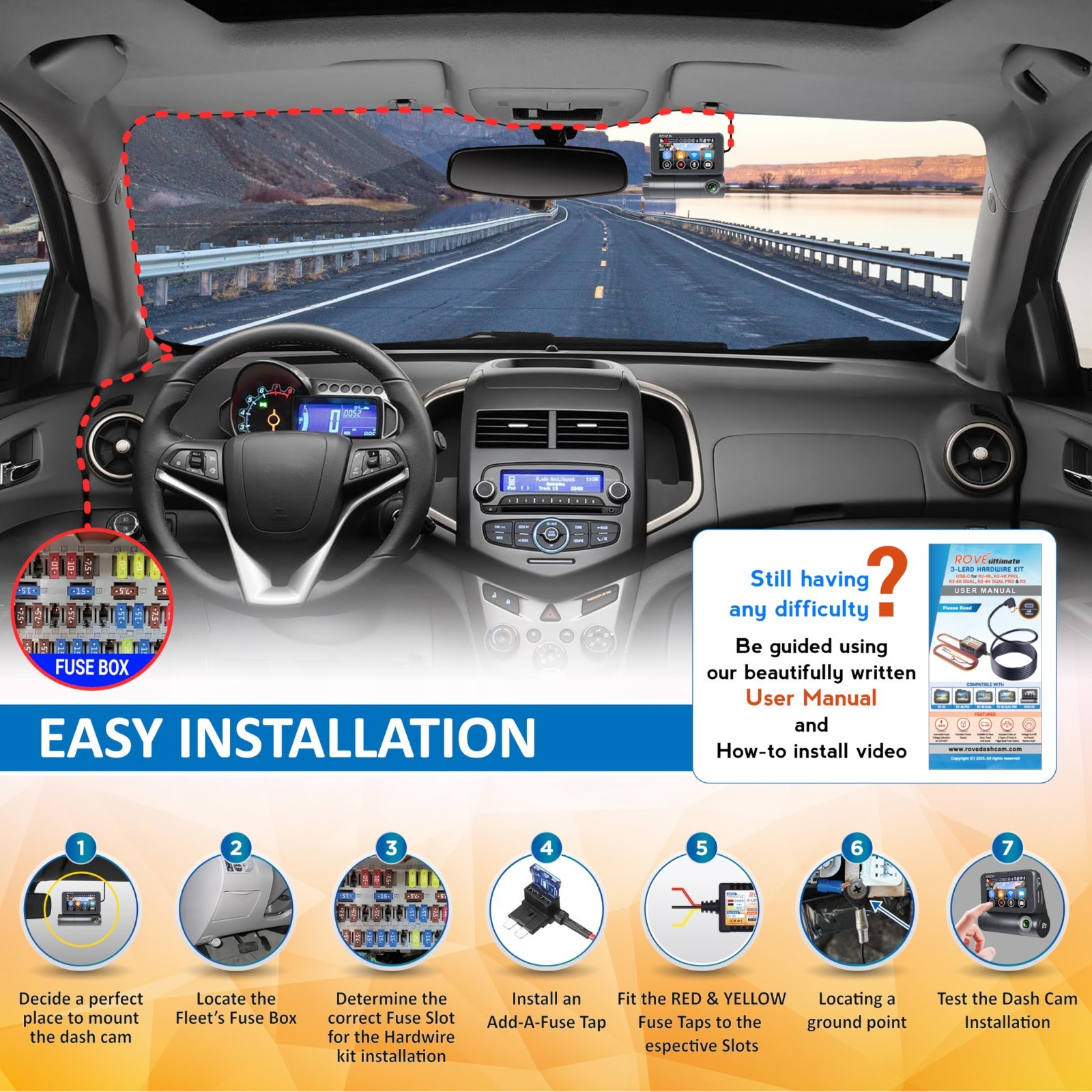 Dash Cam Hardwire Kit with USB-C Port | 24Hr Parking Monitoring & Low Voltage Pr