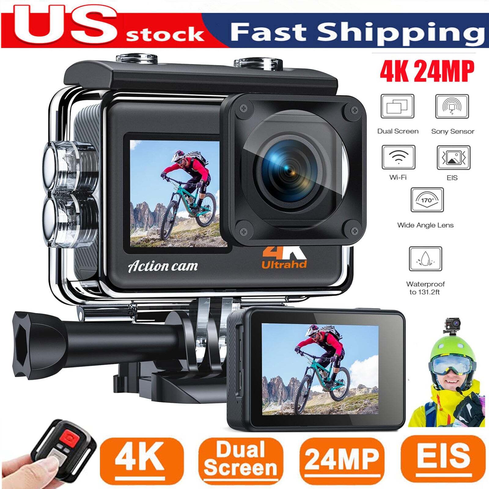 4K Sony Ultra Hd Action Camera WiFi 40M Underwater Camera 4XZoom with EIS Remote