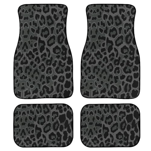 Leopard Print Car Floor Mats Set of 4,Leopard Skin Wildlife Black Grey Green