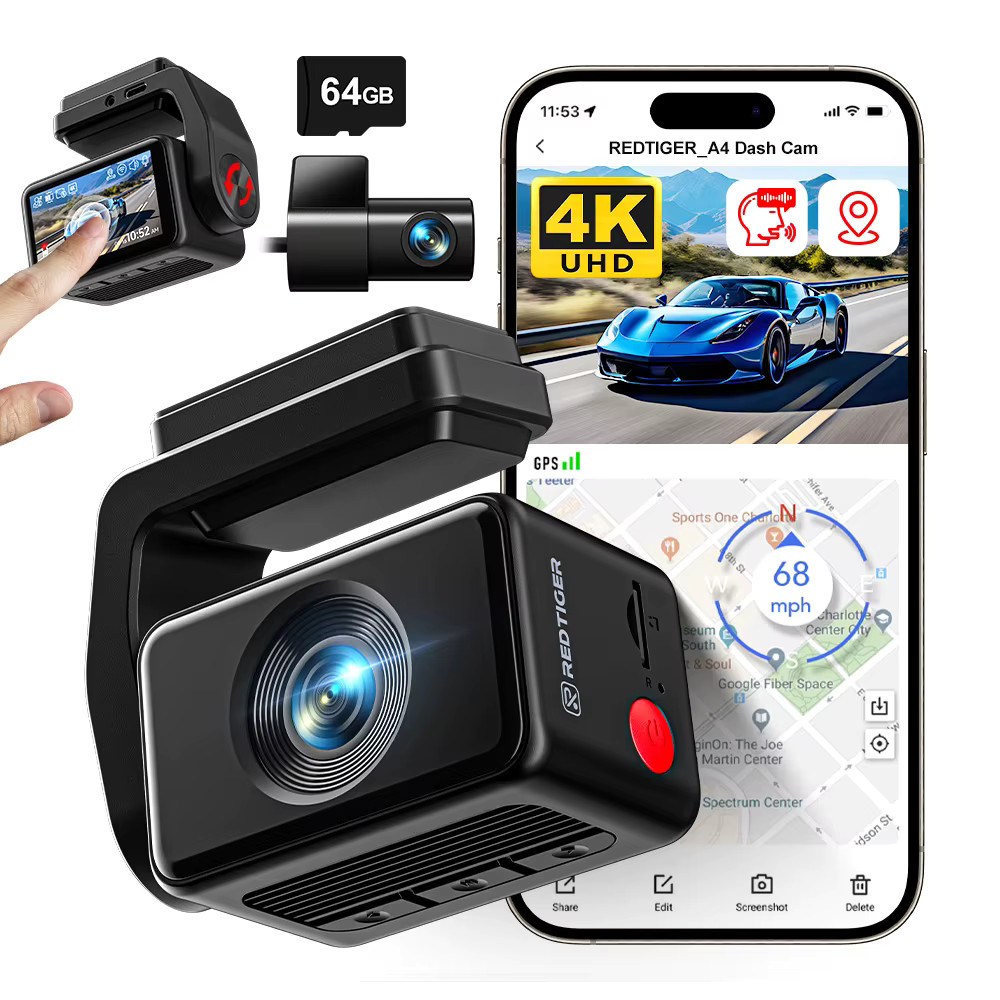 4K Dash Cam Front & Rear w/ GPS, 5G WiFi Touch Screen – Dual Car Camera Recorder