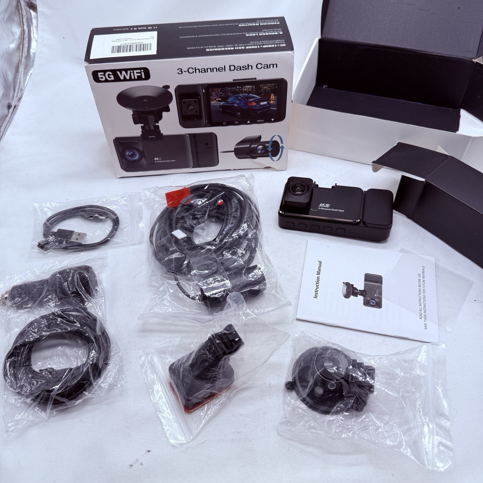 3 Channel 4k Dash Cam Front and Rear and Inside, Car Mount Dash Camera with WiFi