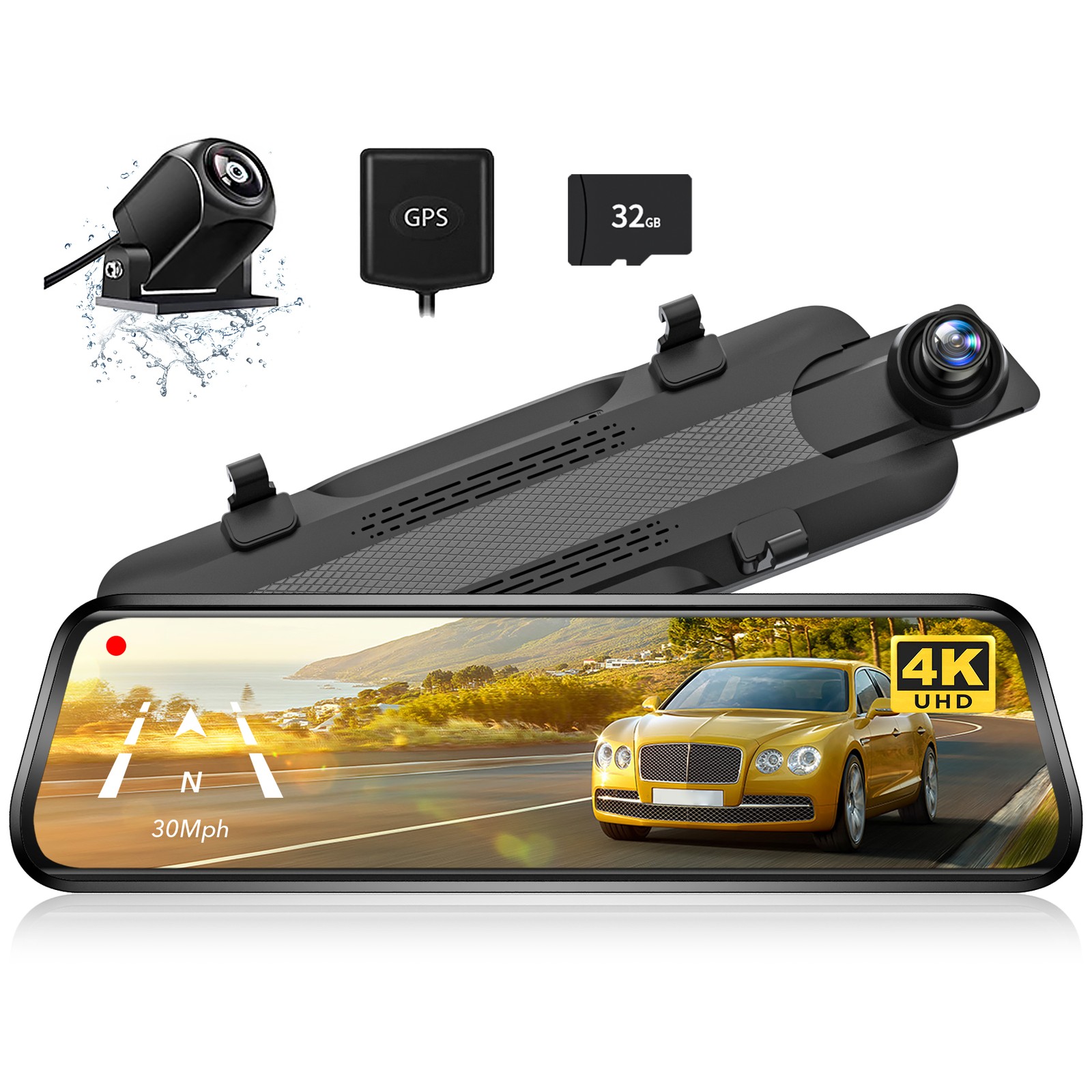 WOLFBOX G930 10″ Touch Screen 4K Mirror Dash Cam Front and Rear With 32GB & GPS