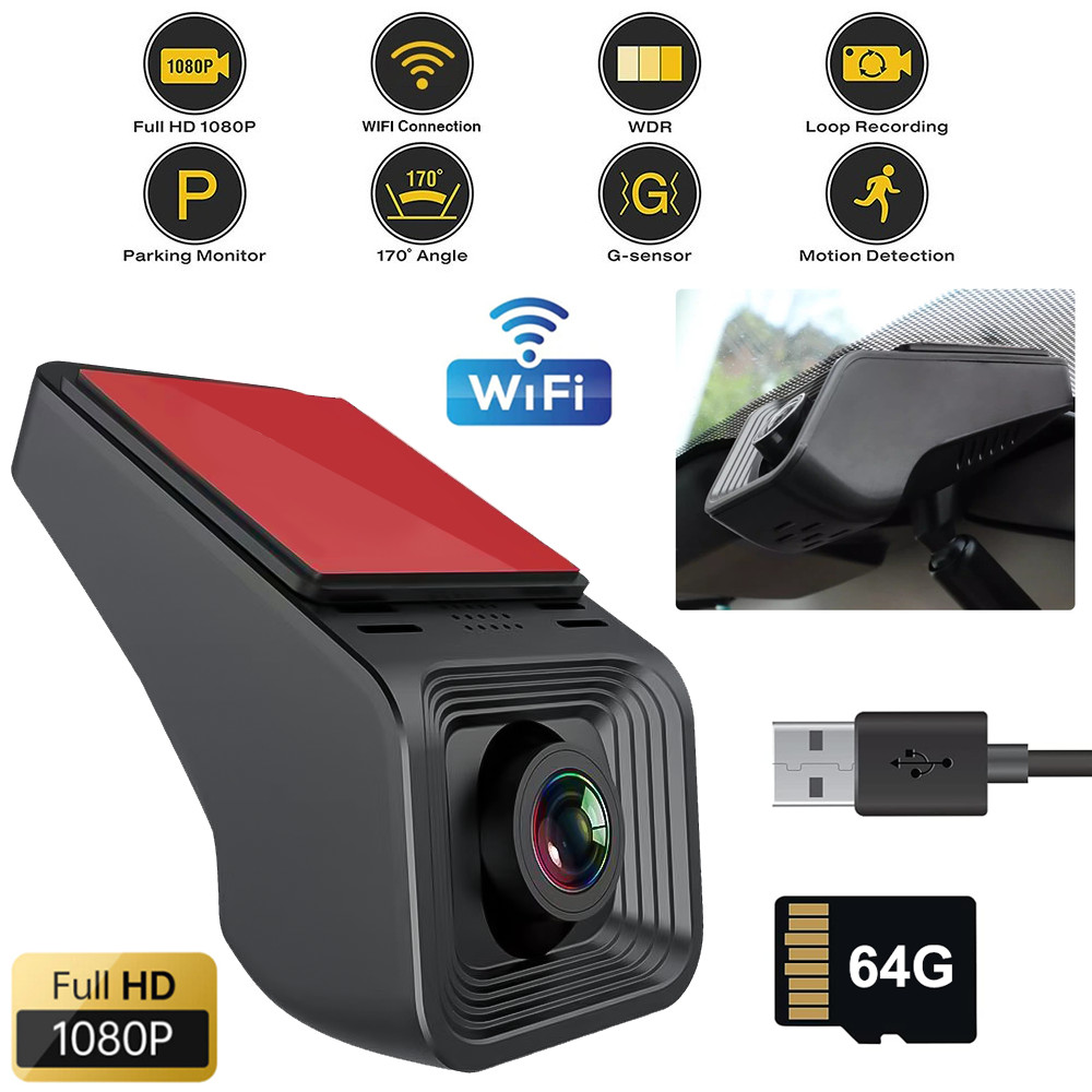 1080P HD Front Facing DVR Camera Dash Cam Fr Android 13 12 10Car Stereo 64G Wifi