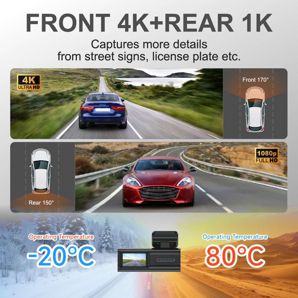 1.47″ Streaming Dash Cam WiFi GPS 64GB Touch Screen Car DVR Recorder 4K+1080P