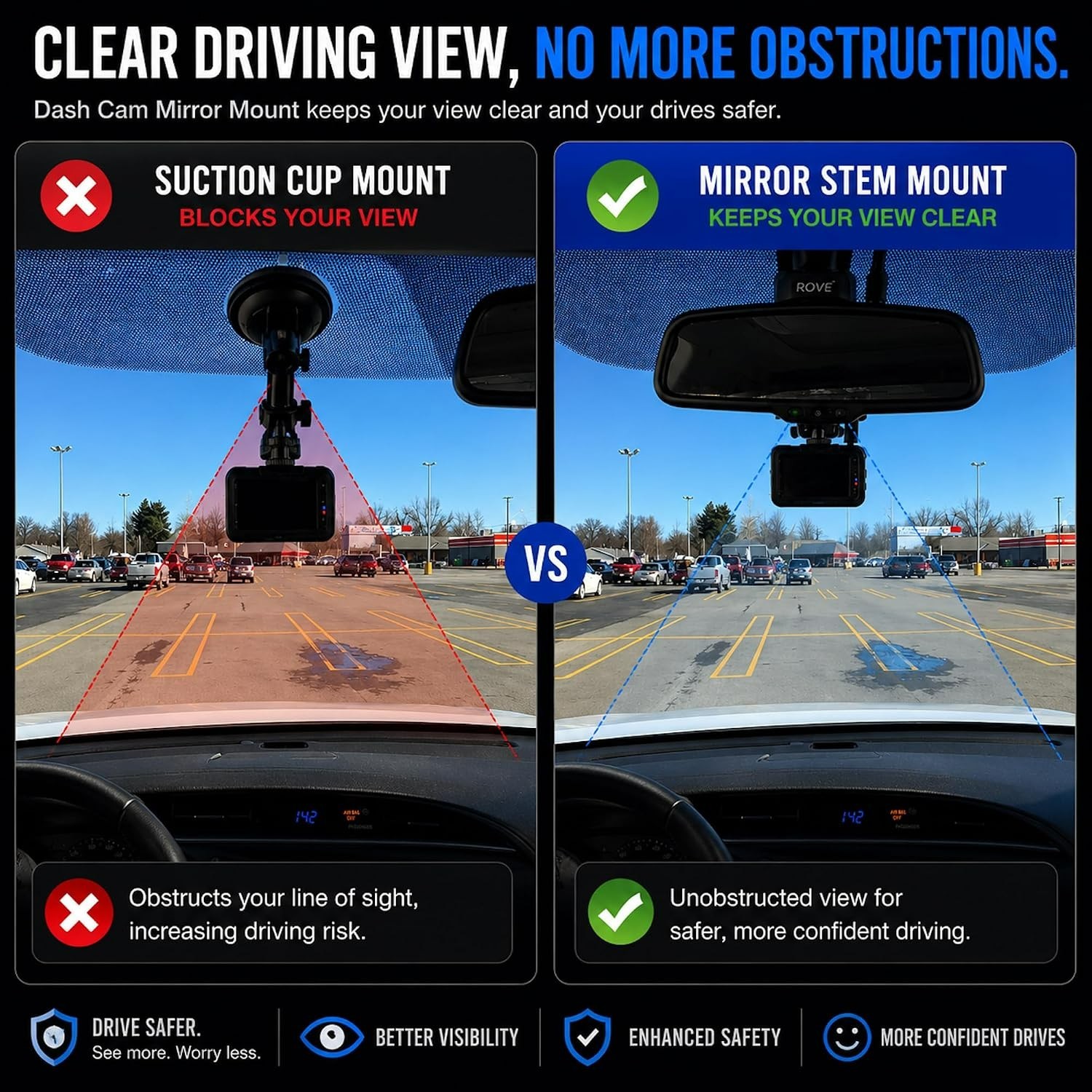 Rotatable Dash Cam Holder for Rove R2-4K – Easy Installation, Secure Fit