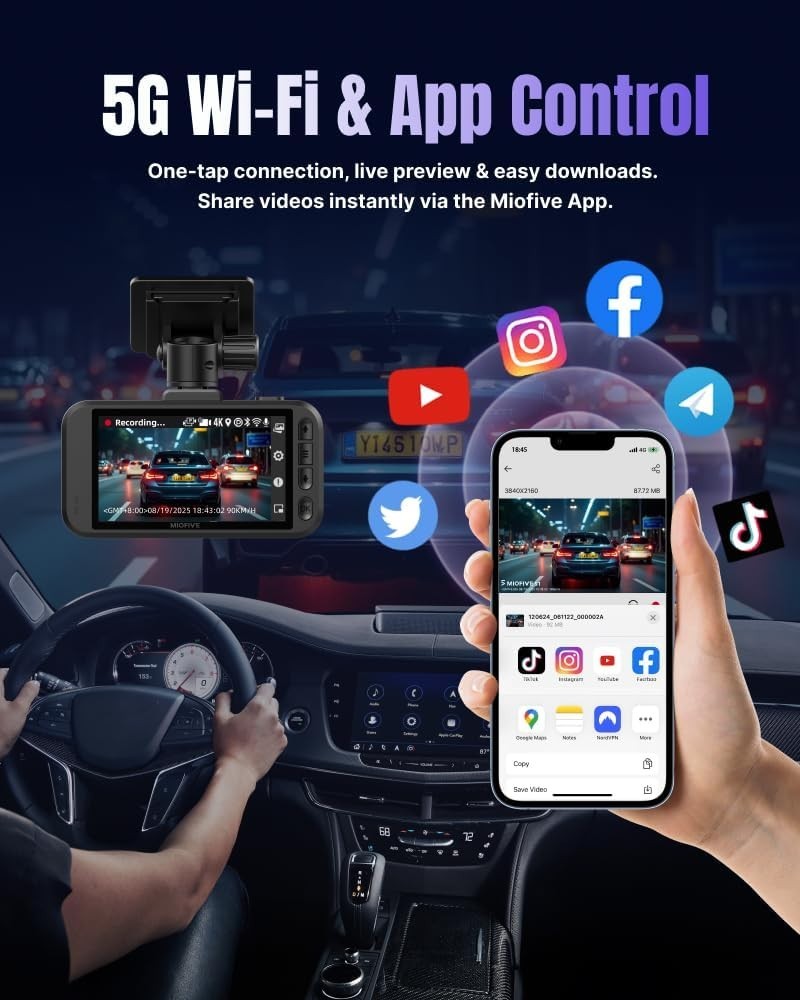 Advanced Dual Channel Dash Cam – 4K Front, 2.5K Rear, WiFi & Parking Monitoring
