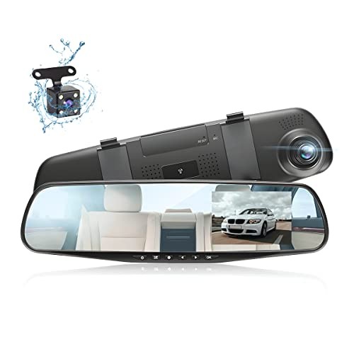 Car Dash Cam Backup Rearview Mirror Camera, 4.3″ Full HD 1080P Smart Rearview