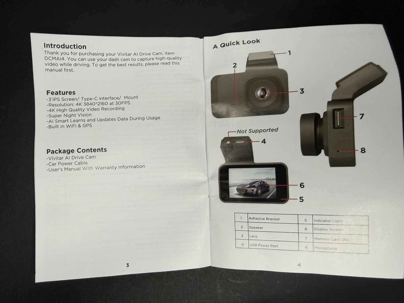 Vivitar 4K HD Two-Way Dash Cam with AI-All Distance Warnings Silver NIB