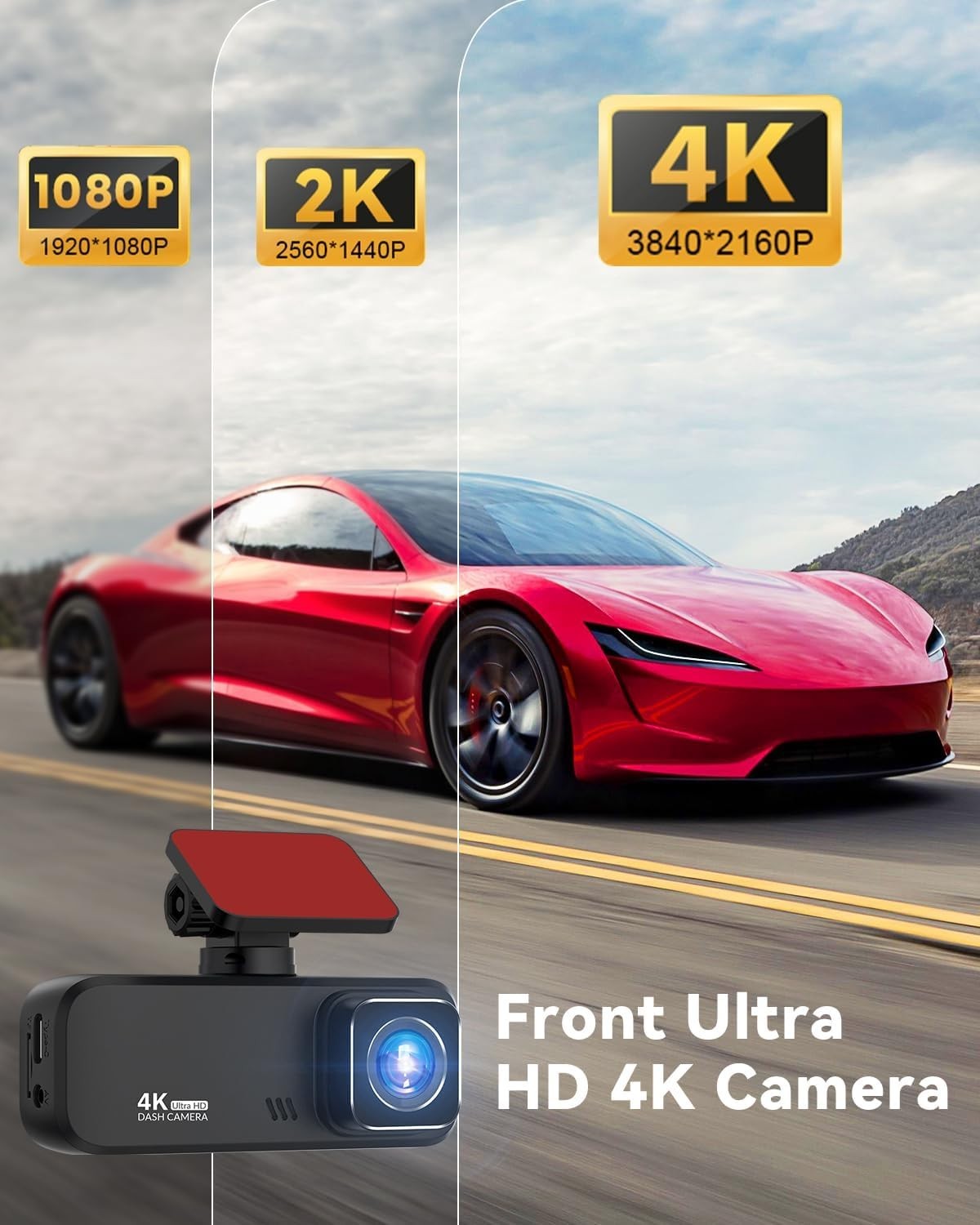 4K Ultra HD Dash Cam with Wi-Fi & Night Vision – 24H Parking Mode, 170° View
