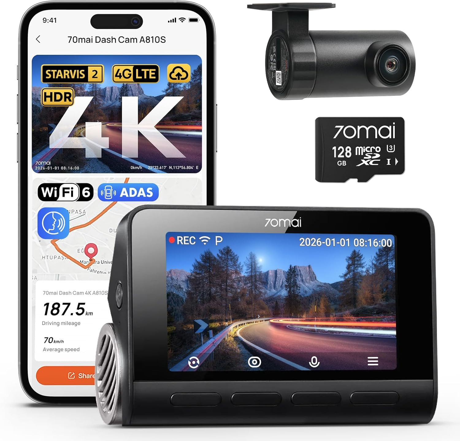 4K Dash Cam Front and Rear, 4K+1080P Dual STARVIS 2 Car Dash Camera for Cars, 4G