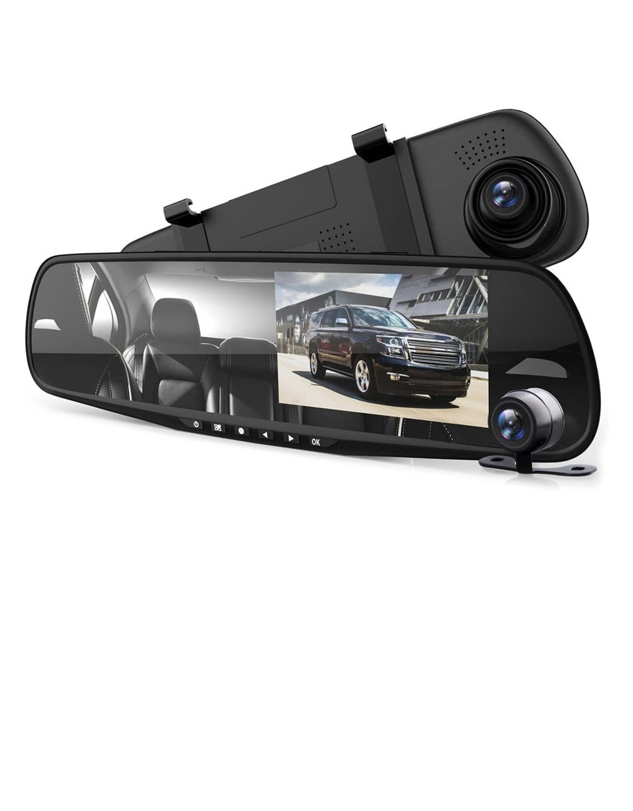 Pyle Dash Cam Rearview Mirror- Dual Video Recording System in Full HD 1080p.