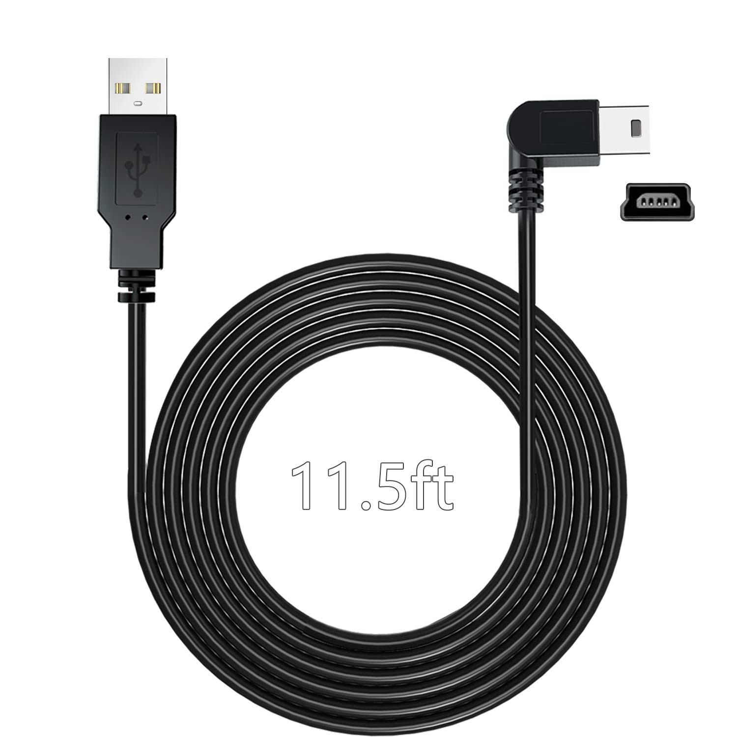 11.5Ft Mini Usb Charging Cable 90 Degree Angled For Garmin Dash Cam Gps