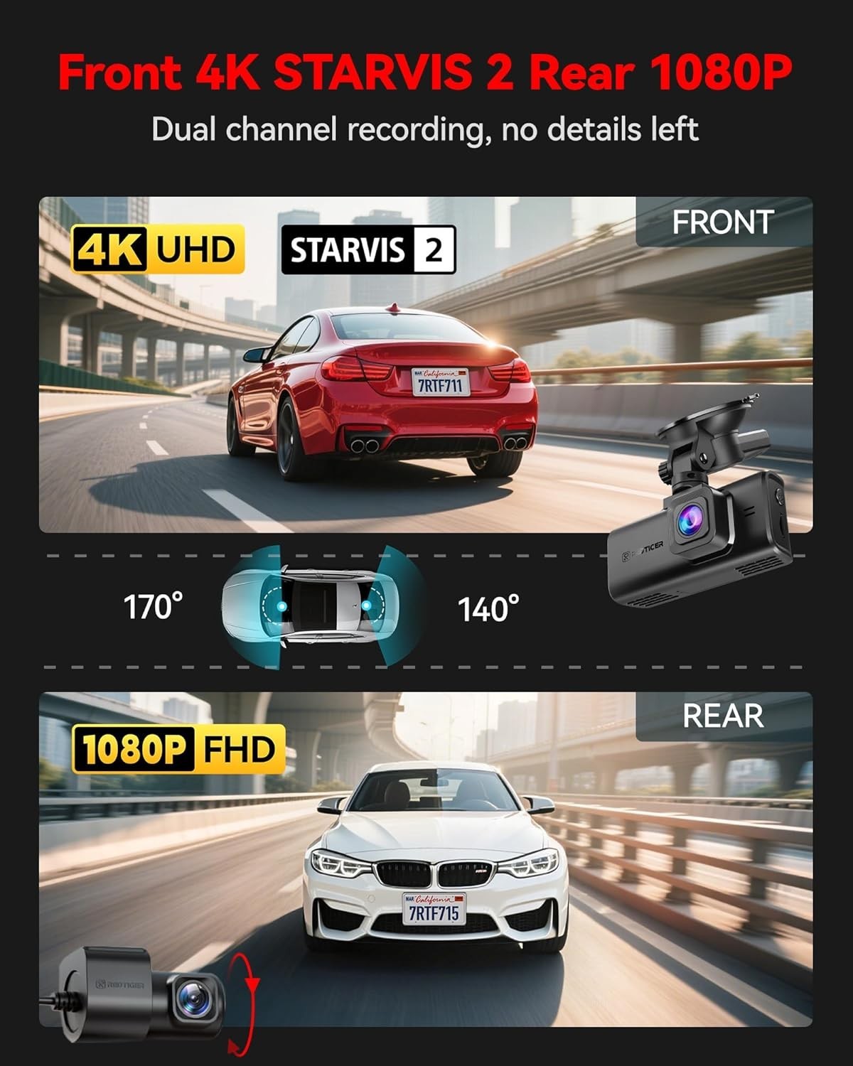 Comprehensive 4K Dash Cam Kit – Front & Rear Cameras, 128GB Card Included