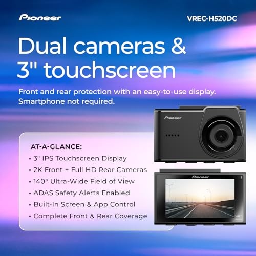 Pioneer VREC-H520DC Dual Dash Cam Front Rear 2K GPS
