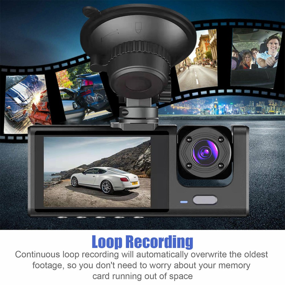 WiFi 3‑Channel Dash Cam 1080P Car DVR Front Inside Rear Camera Night Vision