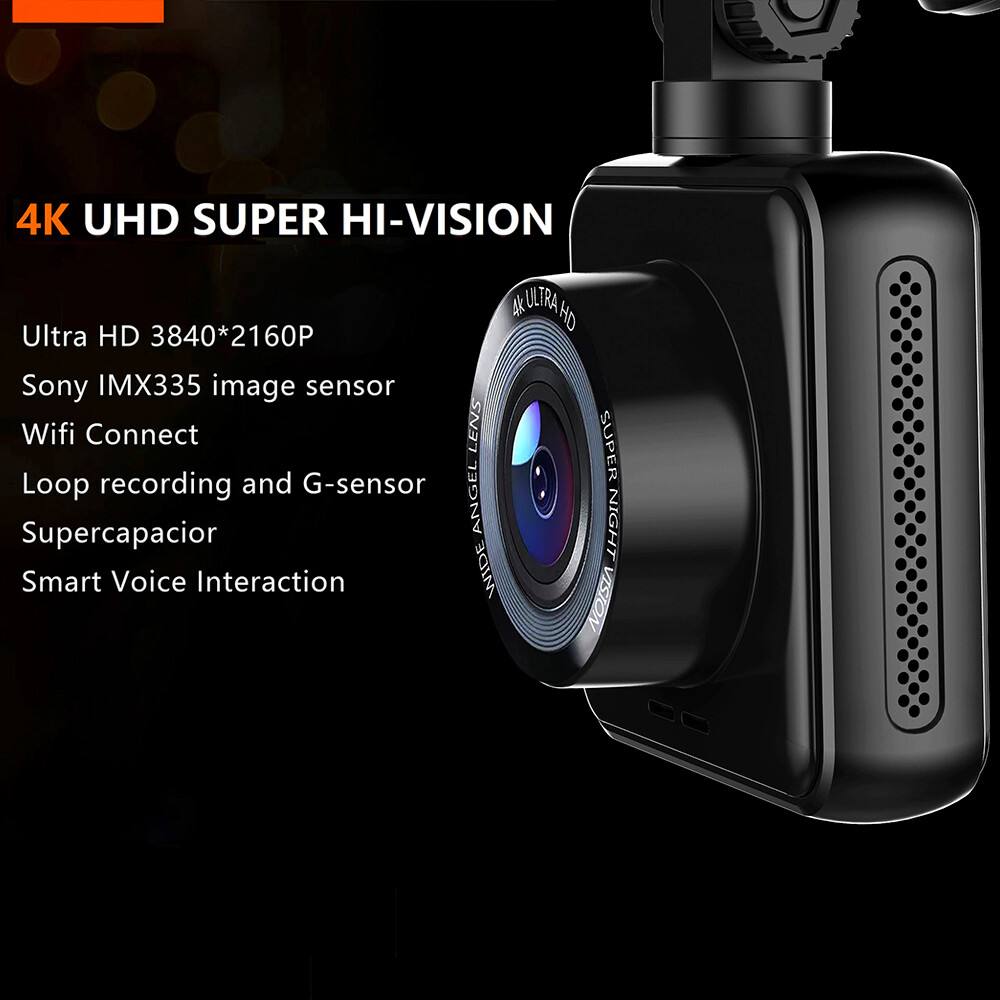 UHD 4K Dash Cam, 2 Inch DVR Car Driving Recorder Night Vision Built-In GPS WiFi