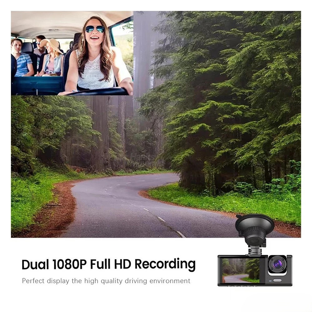 Dash Cam HD 1080P Front Rear Inside Triple Lens Car Recorder with G-Sensor Night