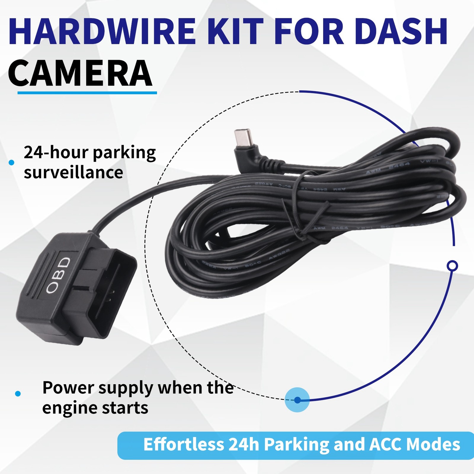 Dash Cam Hardwire Kit,Dash Camera USB Type C Hardwire Kit with Cable for9687