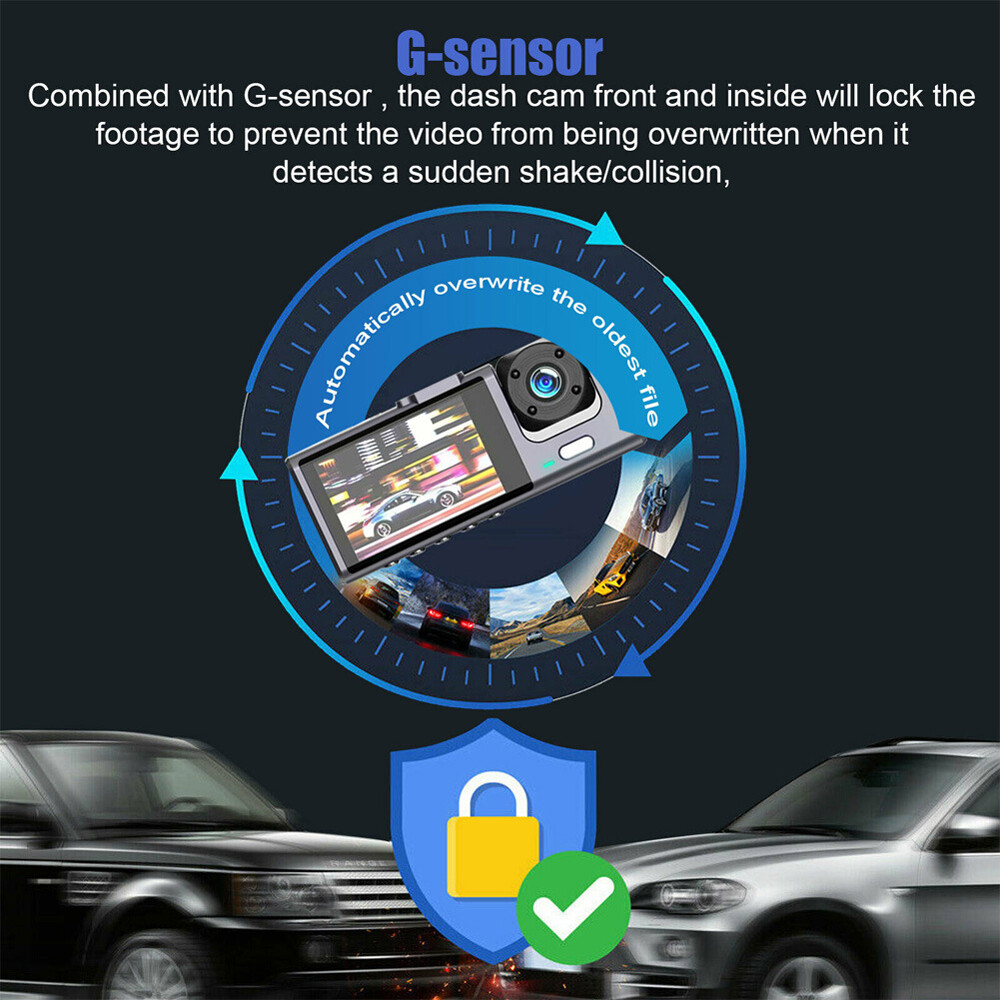 1080P HD Car Dual Lens Dash Cam Front Rear Inside Video Recorder Camera G-sensor