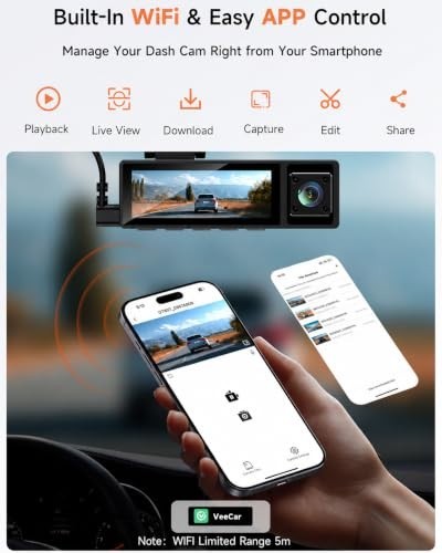 3 Channel Dash Cam 4K 2.5K 1080P Wi-Fi App Control 64GB Card Included G-Sensor