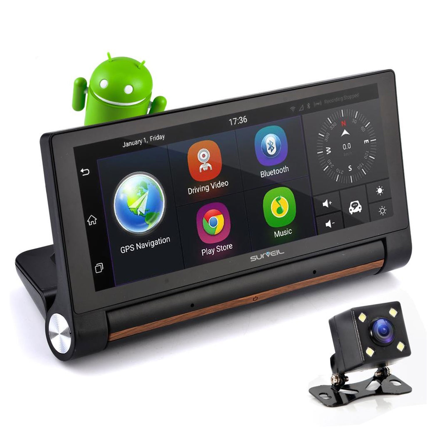 Pyle Surveil Wireless Android GPS Dash Cam and Backup Camera w/ 7″ Display(Used)