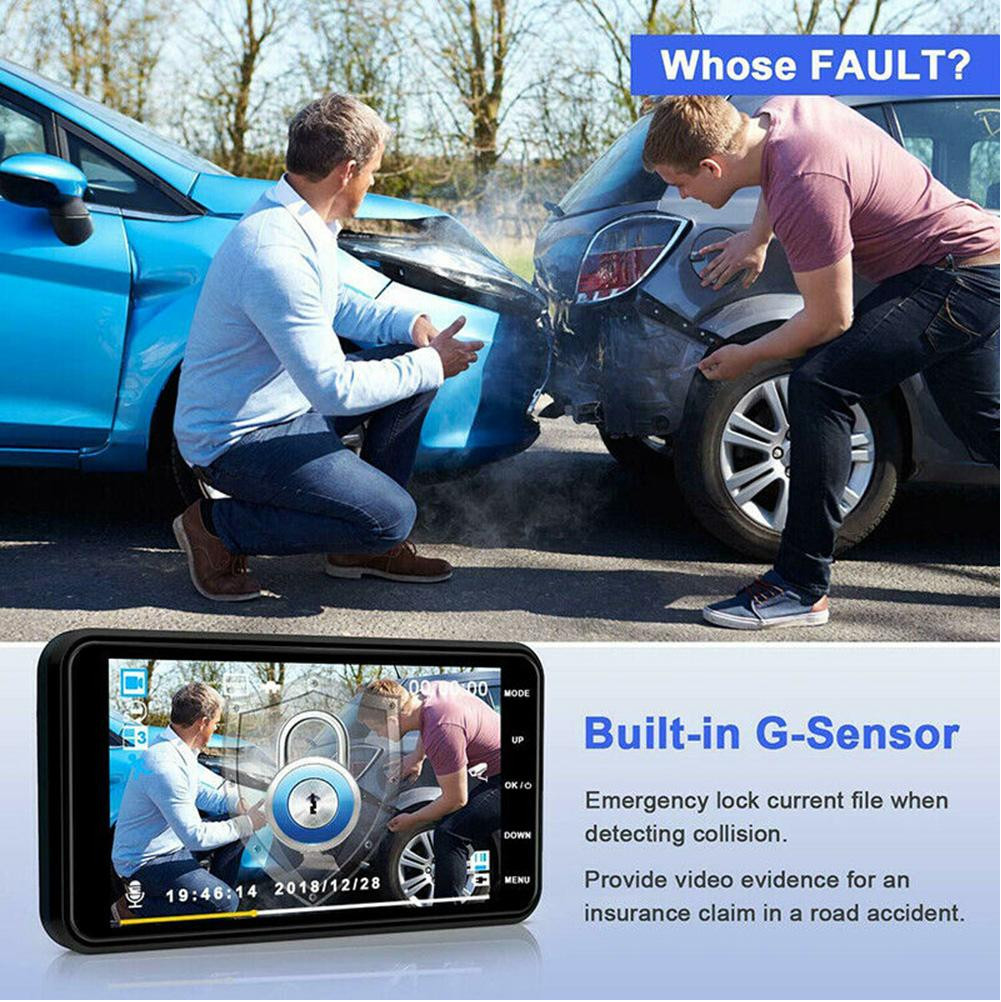 Screen Dash Cam 4″ 1080P Dual Lens Car DVR Recorder Front and Rear Camera