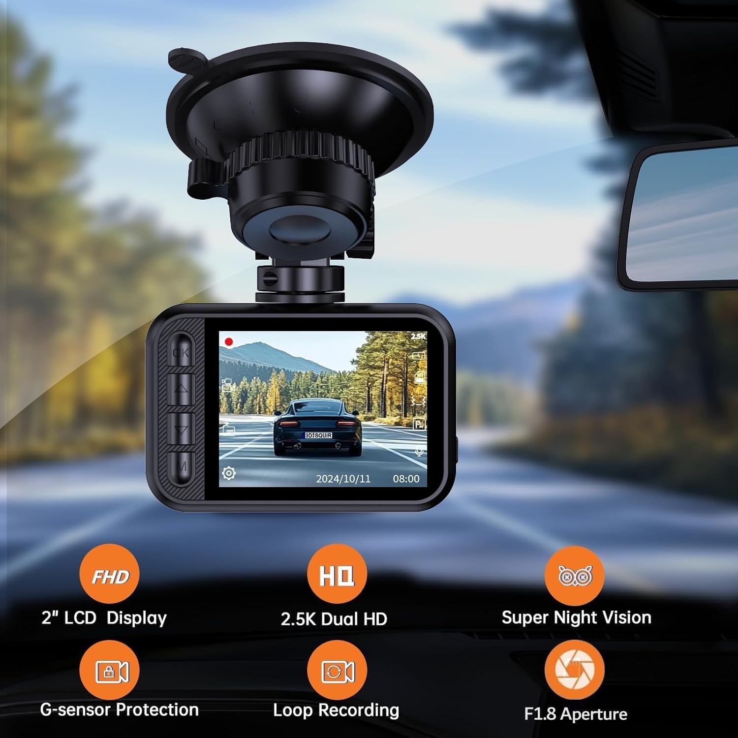 2.5K Dual Dash Cam Front Rear 2560P 170° Wide Angle Night Vision Parking Monitor