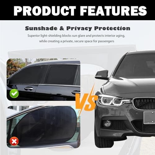 4PCS Front/Rear Car Window Shades with Zipper—Breathable Sun Shades