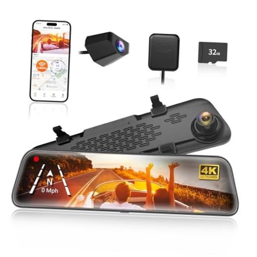 G840S 12″ 4K Mirror Dash Cam Backup Camera, 5.8GHz WiFi Smart Rearview Mirror