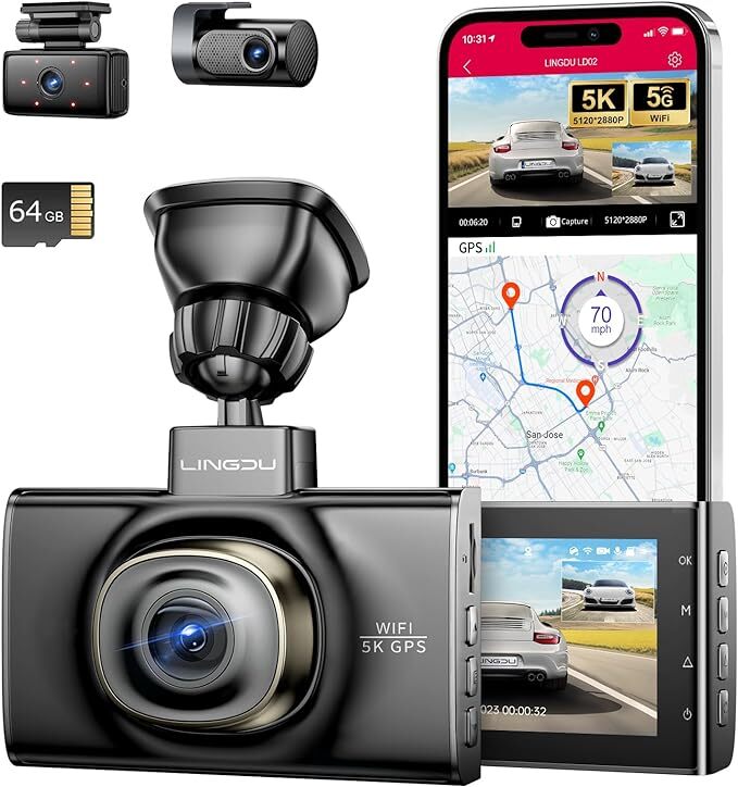 4K 3-Channel Dash Cam Front+Rear+Cabin UHD Dash Camera WiFi&GPS APP Night Vision