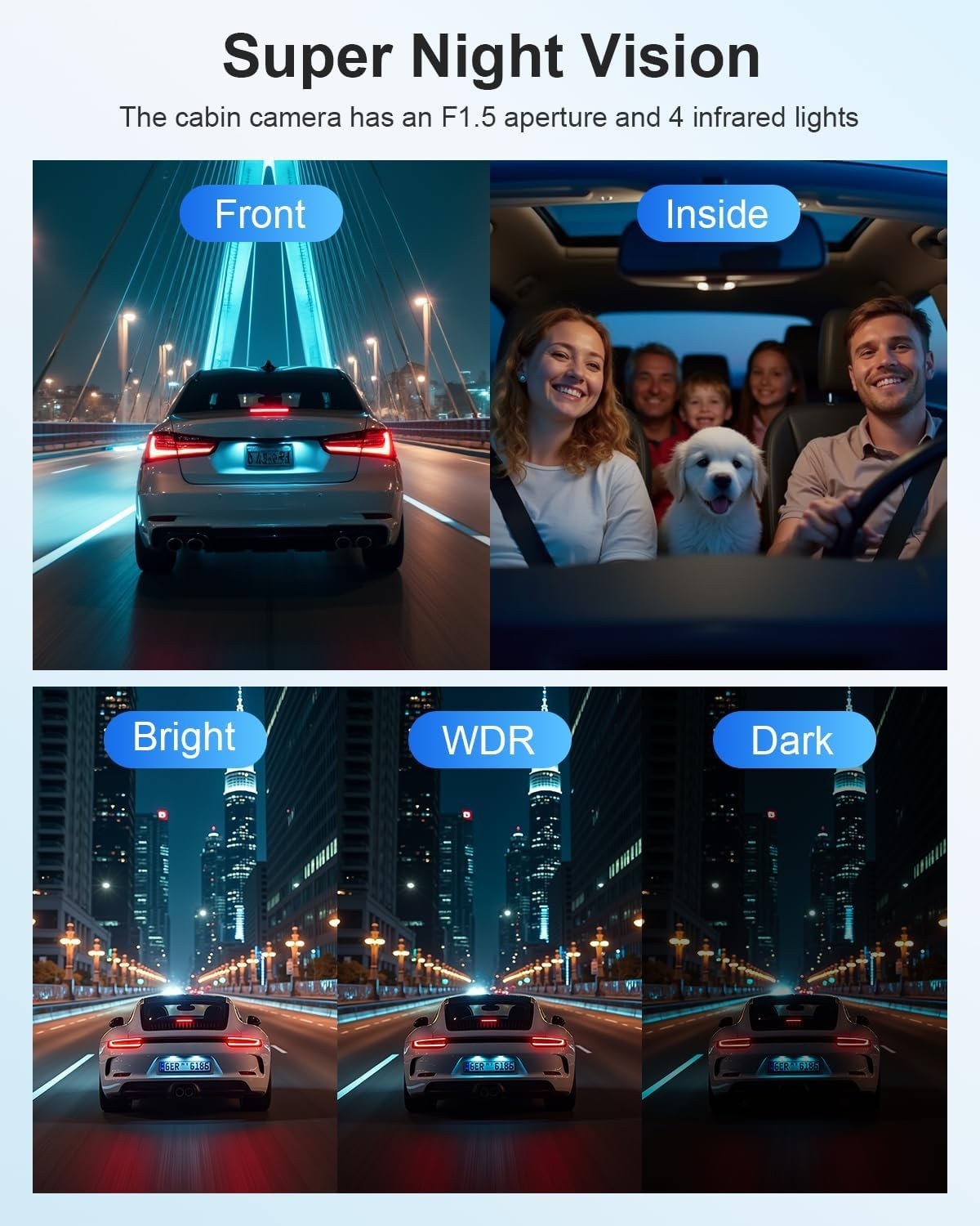 feifeaouy 3 Channel 4K Dash Cam Front and Rear and Inside – WiFi 3.2” IPS Das…