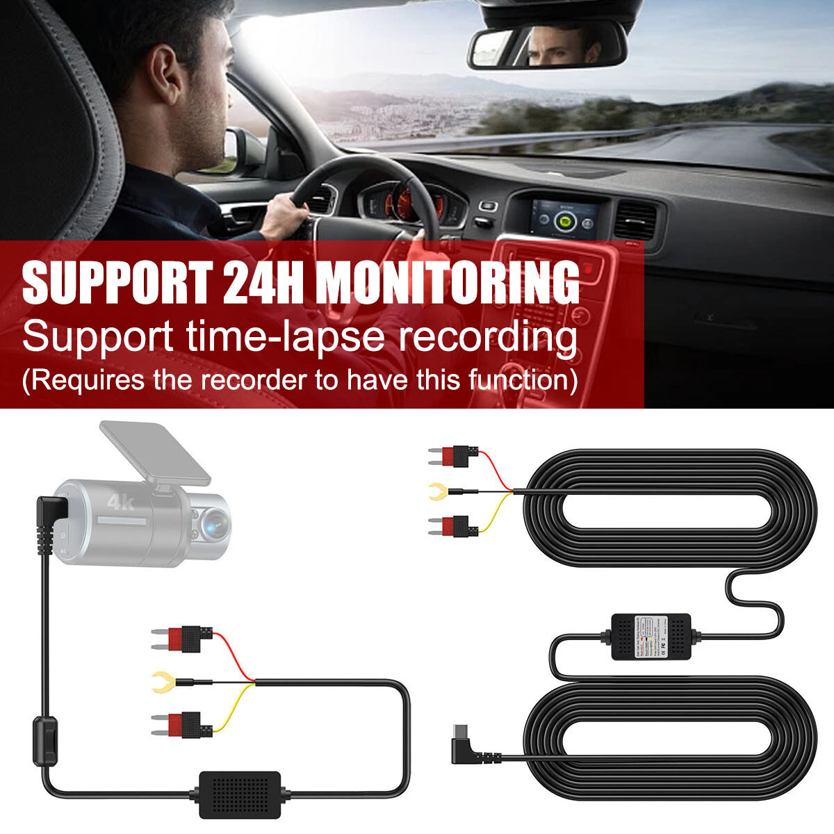 Dash Cam Hardwire Kit,11.48ft Type-C Port Hardwire Kit for Dash Cam 12-24V to 5V
