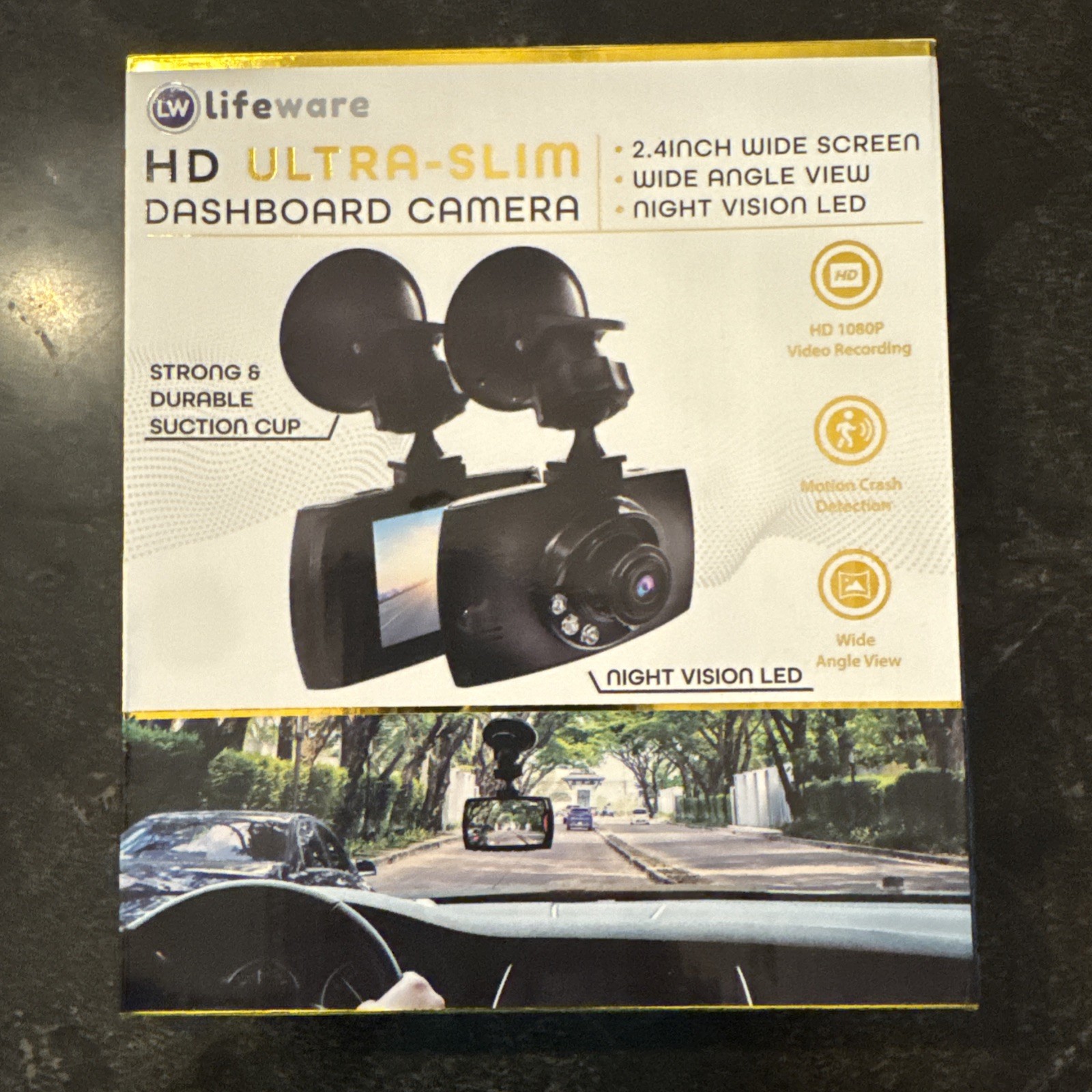 Lifeware Ultra Slim 1080p Dash Cam 2.4″ Screen Wide Angle View Night Vision LED