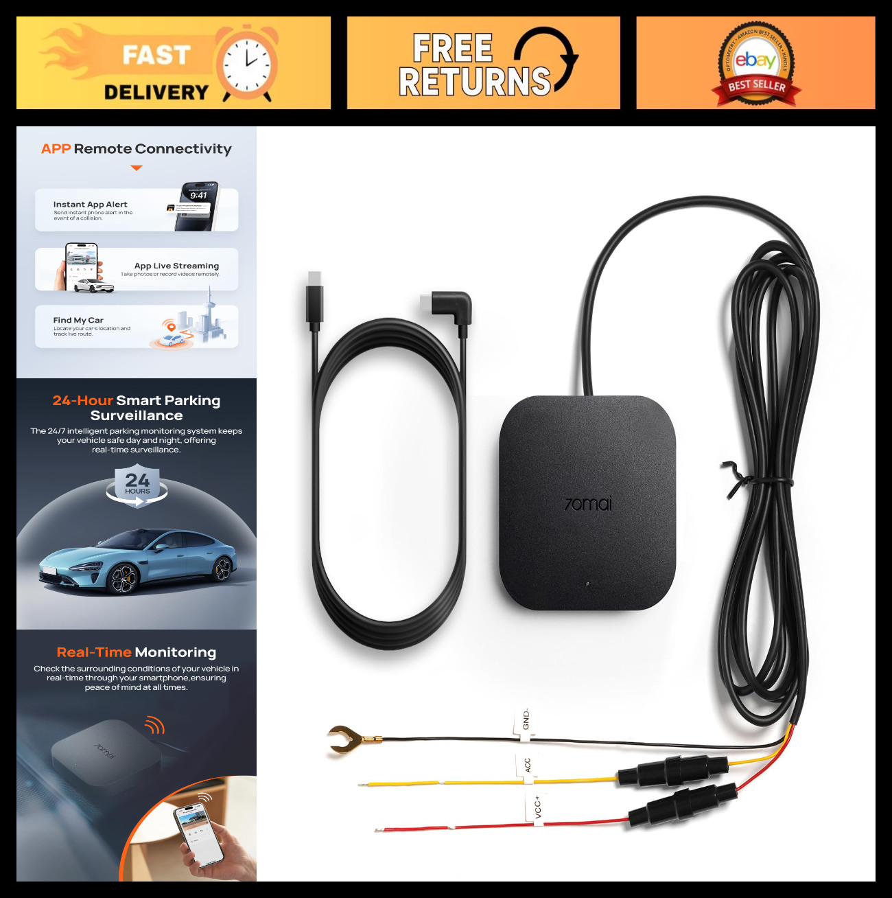 4G Hardwire Kit for Dash Cam A510 X800 A810 T800 Lite, Type-C, 24H Parking Mode,