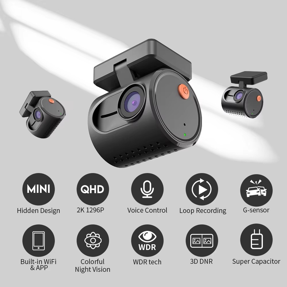 2K Mini Dash Cam WiFi Car Camera Night Vision Loop Voice Control Recording